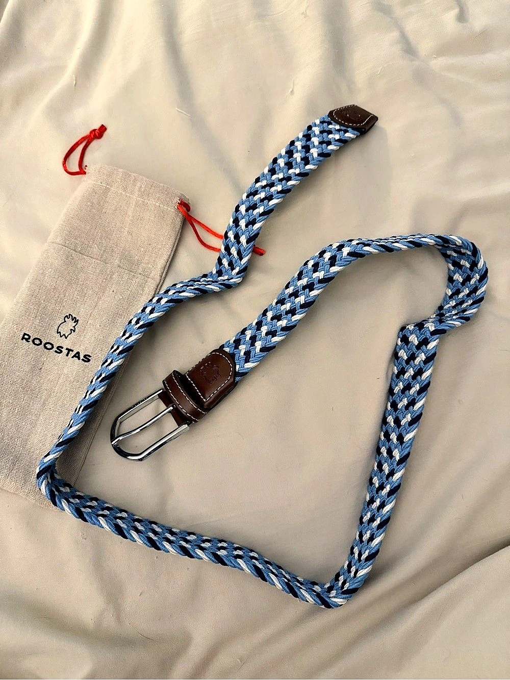 Roostas The Madison Woven Elastic Stretch Belt Stretch Belt Blue & White